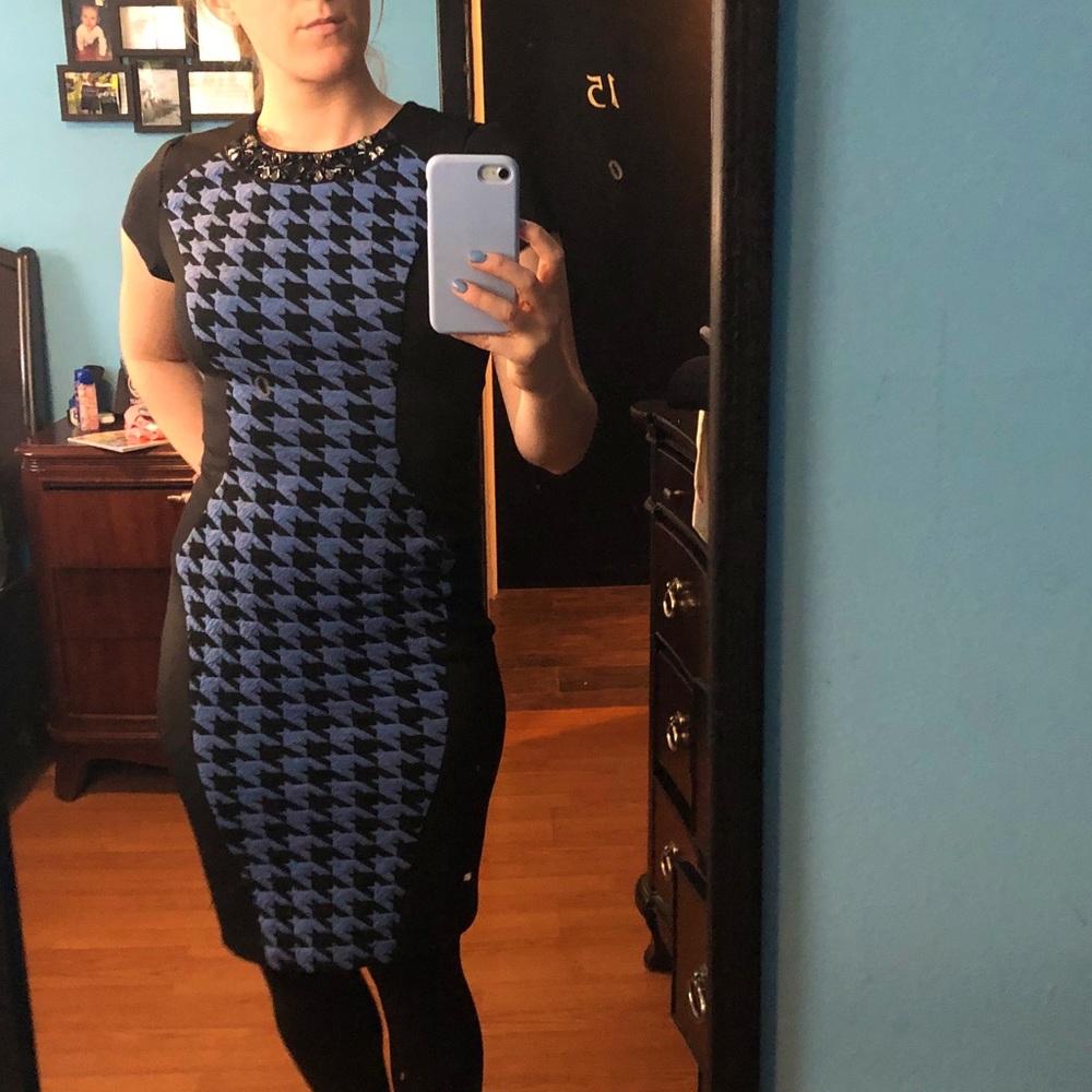 Blue and black cocktail dress